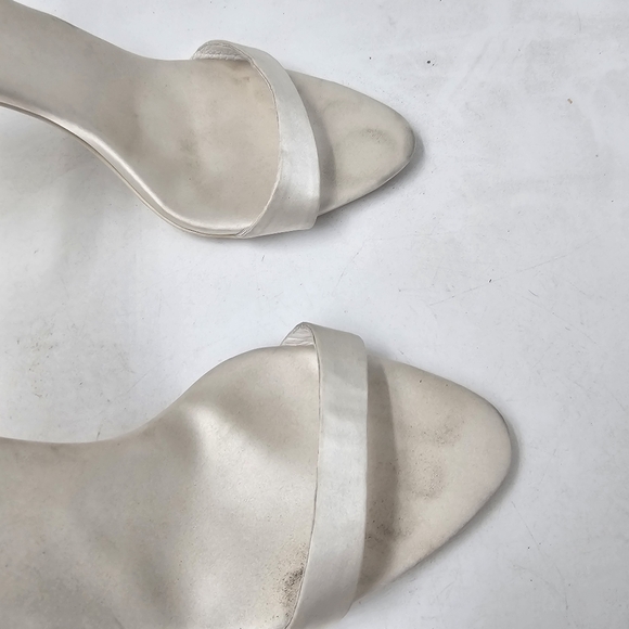 Jeffrey Campbell Blossmz White Satin Strappy Heels Sandals Womens 9.5 Ankle Wmn - Picture 6 of 9